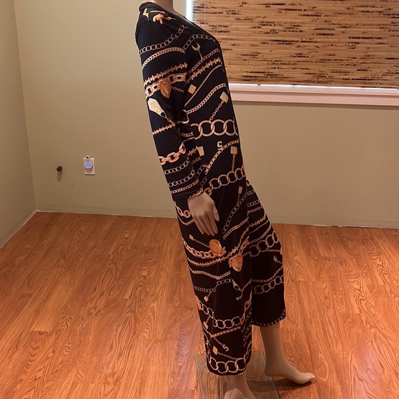 Black With Gold Chain Design Duster With Hair Tie In Matching Print Size M - Picture 3 of 7